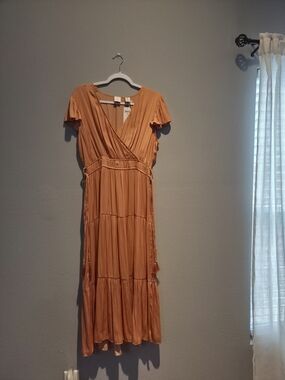 Joie Rust-Orange Midi Wrap Dress